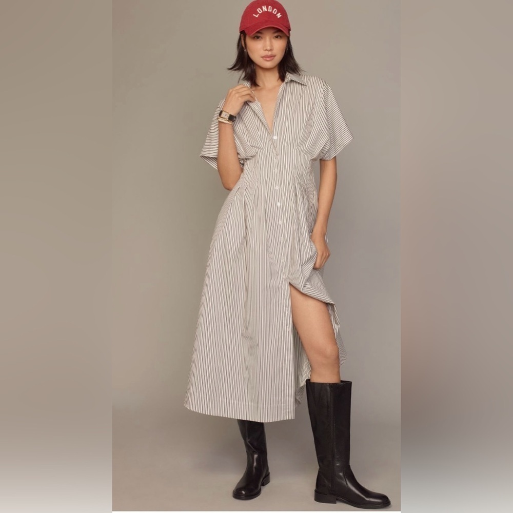 Anthropologie x Exquise Tobie Button-Front Pleated Shirt Dress Size Large NWT
